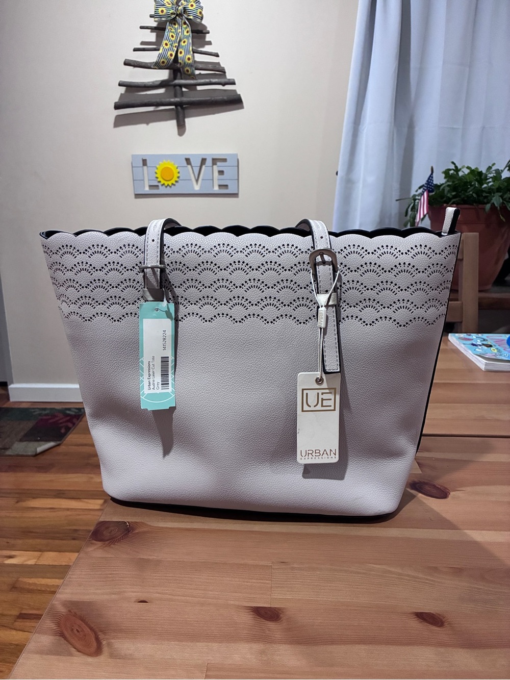 Urban Expressions Scalloped Eyelet Tote in Light Taupe